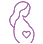 Silhouette icon of a pregnant woman with a heart representing routine and high-risk pregnancy care